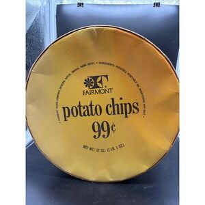 Vintage Fairmont Potato Chip Tin Large 17oz Striped Advertising Canister 99 Cent